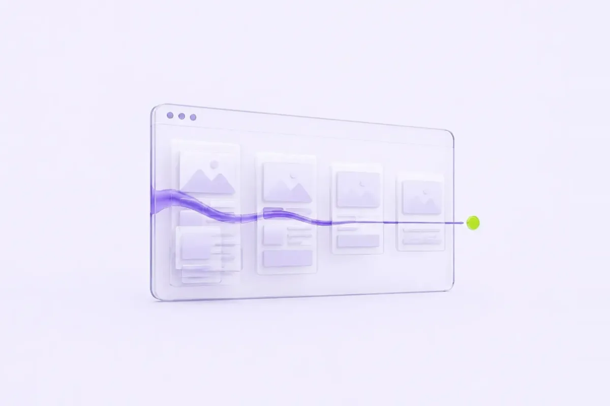 Shopify tema bileşenlerinin tek bir akışta birleşmesini simgeleyen soyut 3D illüstrasyon